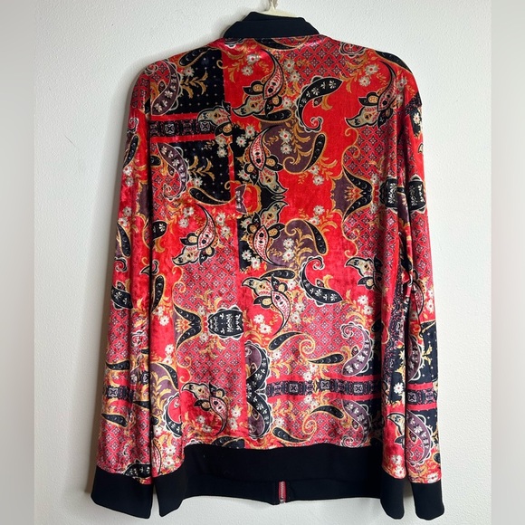 INC International Concepts Red Black Paisley Bomber Jacket Velvet Hip Hop Lux - Picture 9 of 10